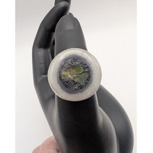 Sterling Silver Fiery Opal Hematite Statement Ring Resin Inlay Natural